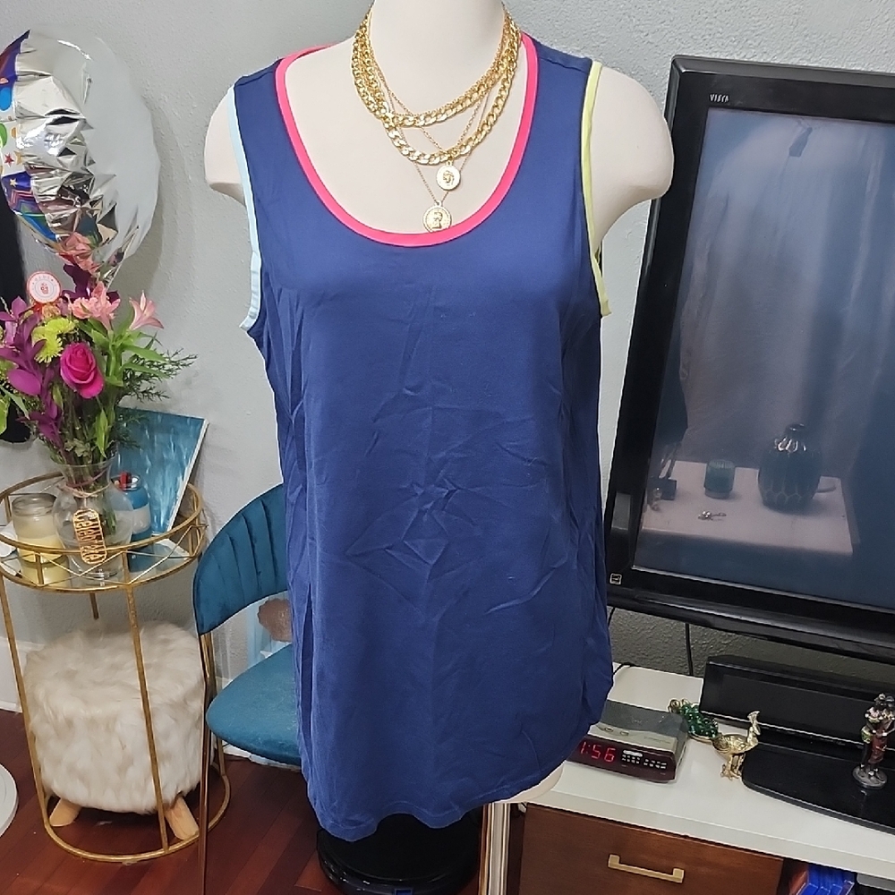 Lands' End Blue Multicolor Tank Top Athletic Style